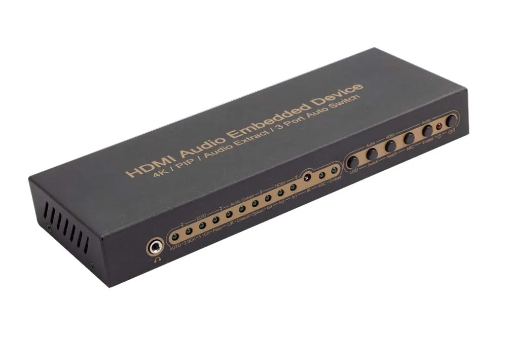 

Digital Audio Toslink Digital Coax 3*1 HDMI Audio Embedded&Extractor to HDMI+LR ARC Audio 3D+4K+1080P+5.1CH+2CH for pc TV 036M1-