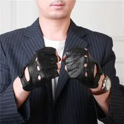 Модные мужские кожаные перчатки Половина Finger овчины перфорированная дышащая Нескользящая водительские перчатки NM1804-5