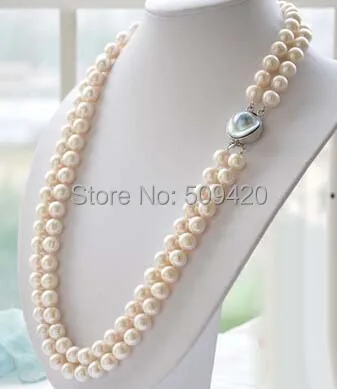 

Free Shipping >>>>2row 24-25" 9-10mm white round white PEARL necklace mabe