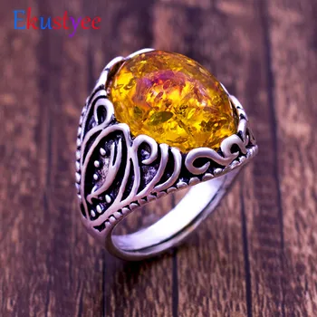 2019 NEW Fashion Elegant Vintage Big Stone Rings for women Vintage Sculpture Flower Finger Rings
