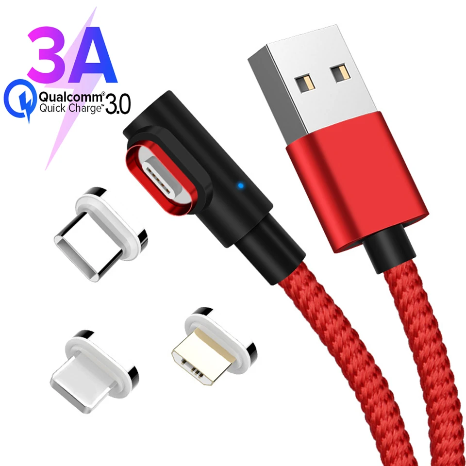 

3A Fast Quick Charge Led Light 90 Degree Usb Type C Magnet Cable Magnetic Charger Cable for Xiaomi Mi9 Redmi Note 8 Pro 2 Meters