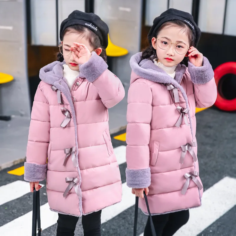 

New 2019 Fashion Cute Children Winter Jacket Coat Girls Clothes Kids Warm Thick Hooded Long Cotton Coats for Teenage 4Y-14Y