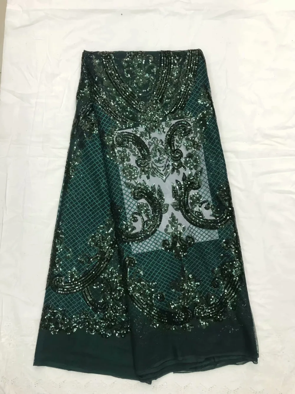 

2018 High Quality African Lace Fabric Emerald green French Net Embroidery Sequins Tulle Lace Fabric For Nigerian party Dress