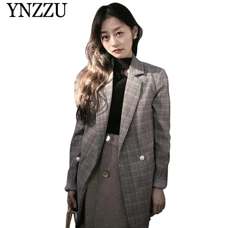 

Fashion Pearls Plaid Blazer Women Long Sleeve Slim Fit Office Ladies Blazer 2019 Elegant Spring Jacket Women Blazers AO834