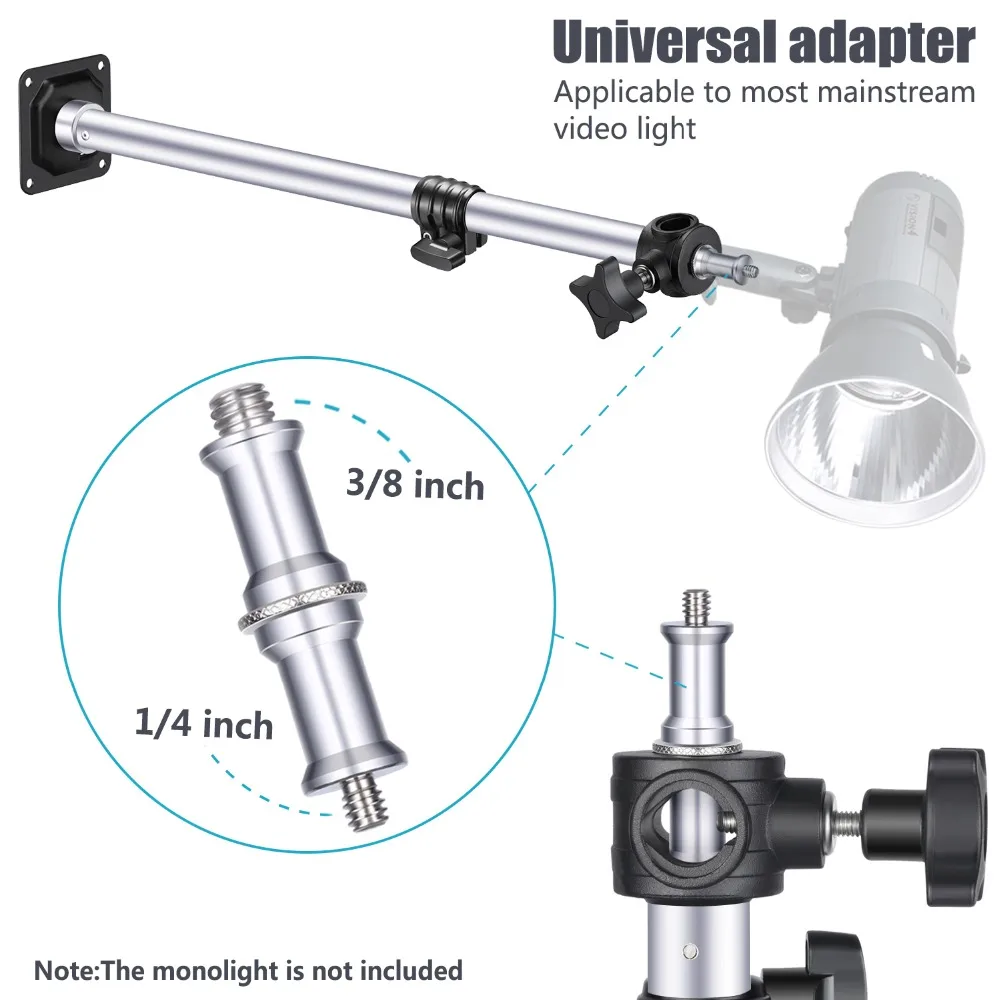 Кронштейн для крепления на стену Neewer 15-23,6 дюймов/38-60 см регулируемая длина с универсальным адаптером от 1/4 до 3/8 дюймов