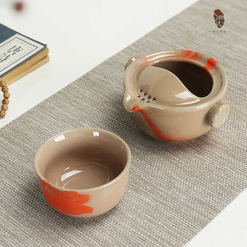 

Drinkware Rough pottery coffee tea sets,chinese kung fu tea set ceramic teapot tea cup portable travel tea set