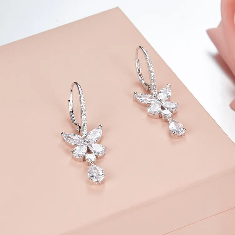 

ZOZIRI 925 sterling silver delicate small flower earrings for charm women real cubic zirconia earrings birthday party jewelry