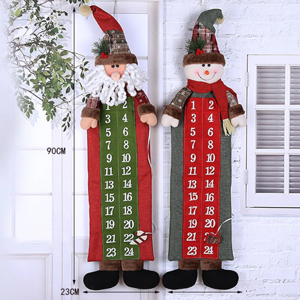 

Santa Claus Snowman Christmas Calendary New Year Countdown Calendar Home Office Hanging Ornaments 90cm*23cm