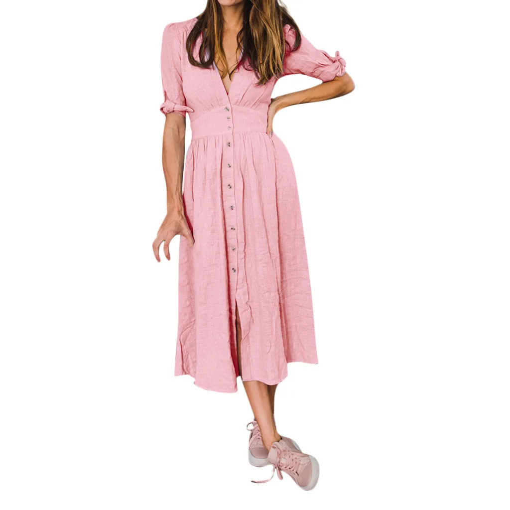 Summer Party Dress 2019 Pink Sexy Korean Maxi Dress Women Vintage Dresses Woman Party Night Elegant Deep V Neck Women Long Dress
