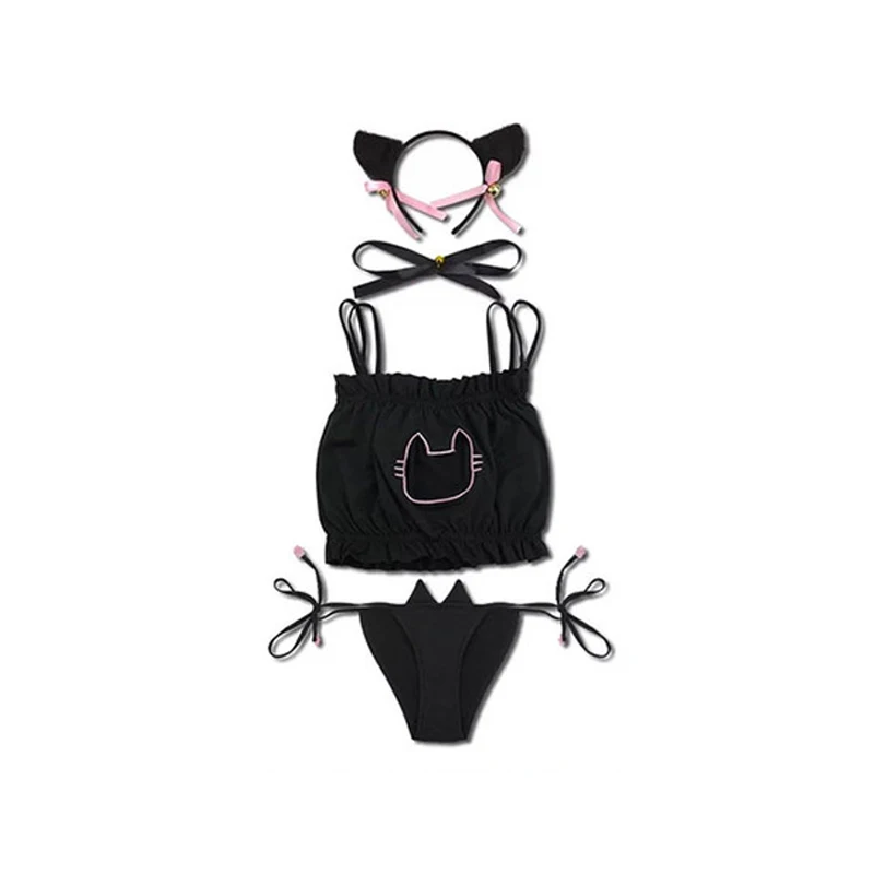 OJBK женский косплей комплект нижнего белья перфорация вышивка прекрасное нижнее белье костюм котенок Замочная скважина милый сексуальный наряд