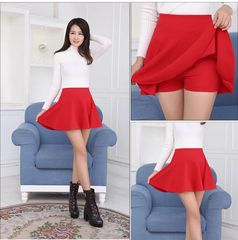 Женская плотная мини-юбка с шортами трапециевидная короткая юбка с высокой талией Летняя Повседневная модная школьная юбка в консервативном стиле для девочек