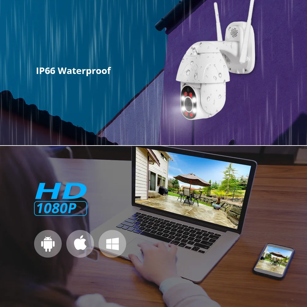 FUERS 1080P PTZ купольная IP камера, Wifi CCTV, скорость безопасности, водонепроницаемая камера наблюдения, ночное видение, обнаружение движения, монитор