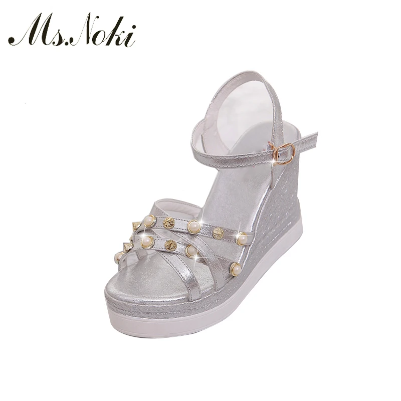 

New Arrival Ladies Shoes Women Sandals Summer Open Toe Pearl Platform High Heels Wedge Sandals Female Shoes Women Ms.Noki