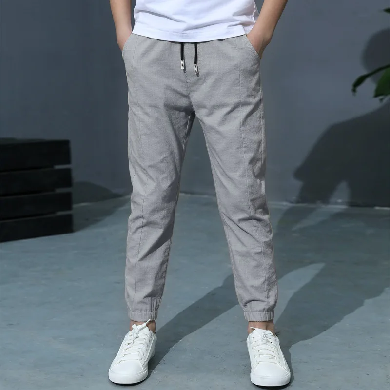 Boys Casual Pants For Summer New Solid Cotton And Linen Mosquito Pants Boy Fashion Trousers 110-160 High Quality