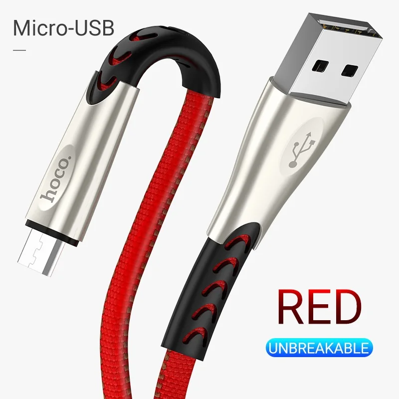 hoco кабель usb на micro usb быстрая зарядка и передача данных микро юсб провод джинсовая оплетка микро usb на usb плоский шнур зарядное устройство для Samsung Xiaomi Huawei зарядник для андроид устройств micro-usb - Цвет: Red