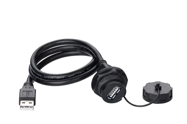 

USB2.0 male plug + female socket with cable 1 meter, can fixed on panel, matching with our rubber connector can super waterproof