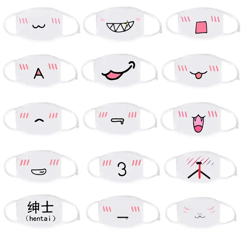 

1Pc Unisex Anti Dust Cotton Half Face Mouth Mask Cartoon Kawaii Emoji Shy Expression Printed Cycling Protective Cover