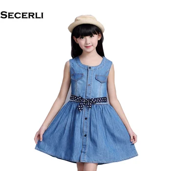 

2018 New Sleeveless Summer Girls Dress O Neck Cotton Girls Denim Dress Sleeveless Kids Dresses For Girls Tutu Dress