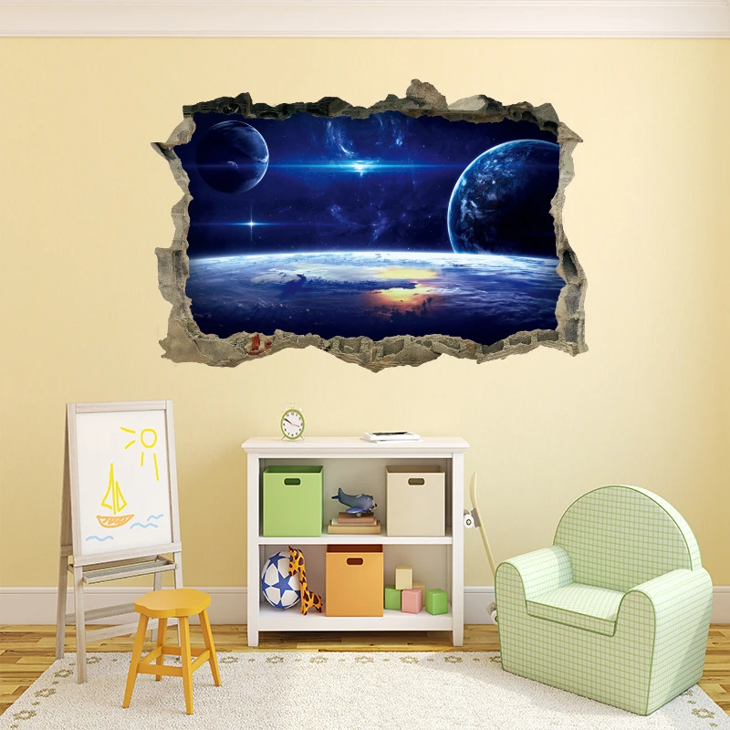 JX-LCLYL 3D Galaxy Stars Planets Universe Space Wall Mural Paper Wall Art Stickers Decor
