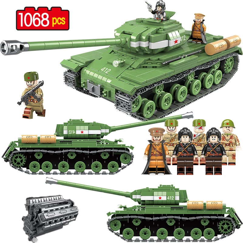 

1068Pcs IS-2M Heavy Tank Building Blocks Military WW2 Technic Compatible Legoed Boys City SWAT Creative Bricks Figure Toys