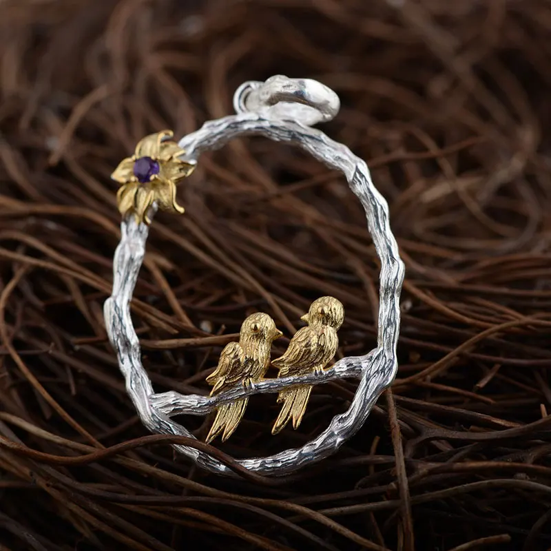 Fnj 925 Silver Bird Cage Подвеска для изготовления ювелирных изделий циркон цветок чистый S925 стерлингового серебра Подвески Для женщин
