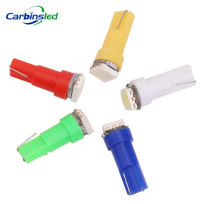 

CARBINS 10pcs T5 5050 1 SMD Auto LED Lamp Car Dashboard Instrument Light Bulb 12V White Green Blue Red Yellow