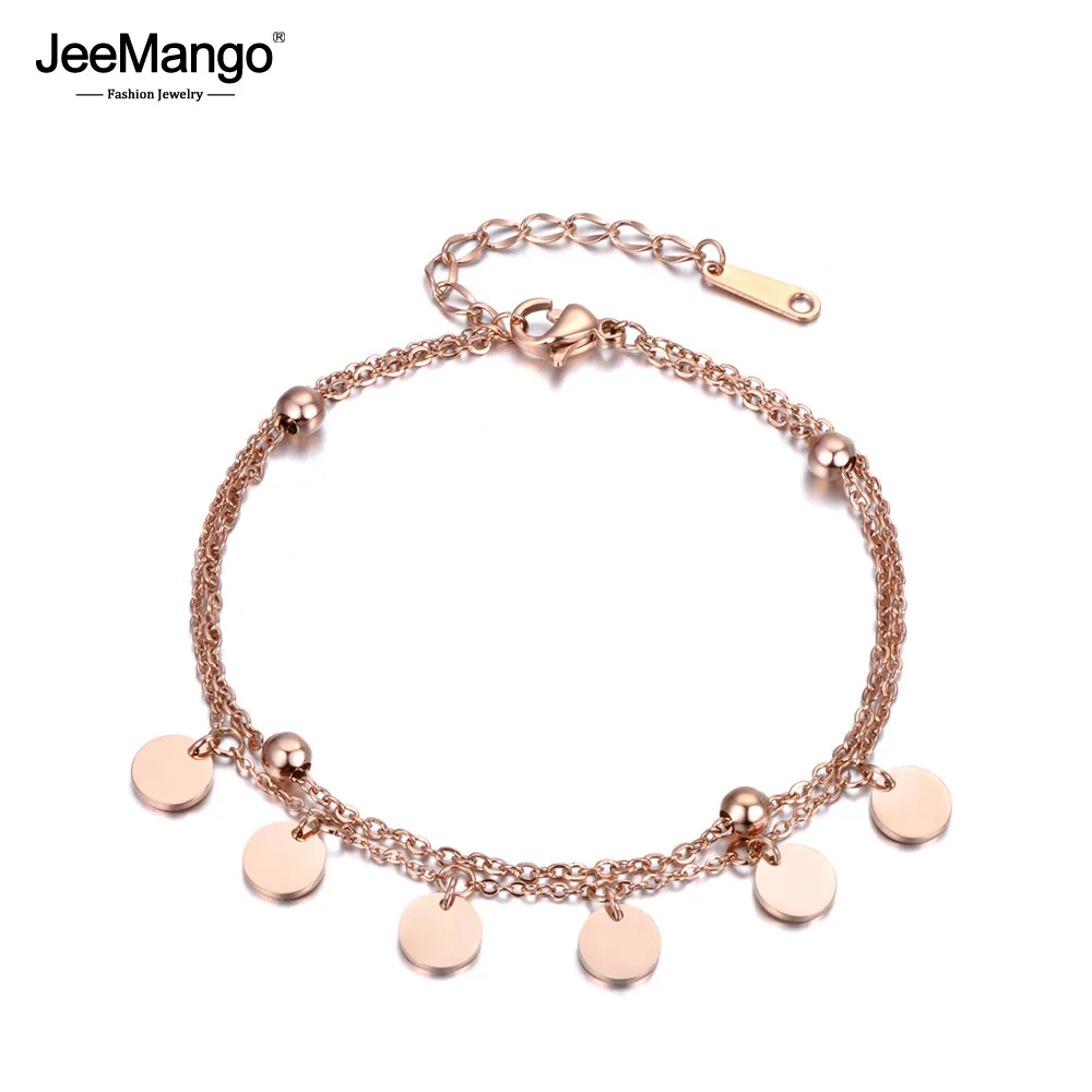Jeeango модные ювелирные изделия из нержавеющей стали 2 слоя браслеты 6 круглый маленький диск розовое золото цвет милый браслет JB18180