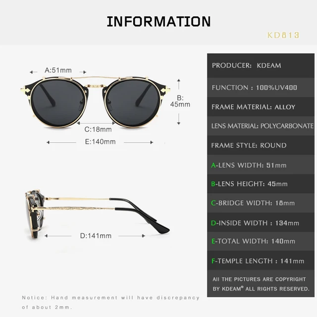 KDEAM Retro Steampunk Round Clip On Sunglasses Men Women Double Layer Removable Lens Baroque Carved Legs