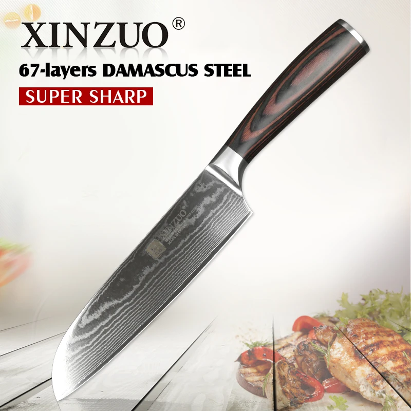 XINZUO 7 ''дюймовый Santoku Ножи Японии 67 Слои Дамаск Сталь VG10 Кухня ножей шеф-повара
