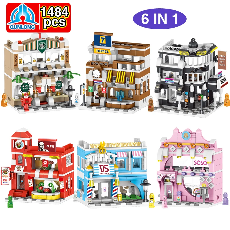 

Qunlong 6In1 Mini City Street View Building Blocks Bricks Series Compatible Legoings City Toys for Children Girls and Boys