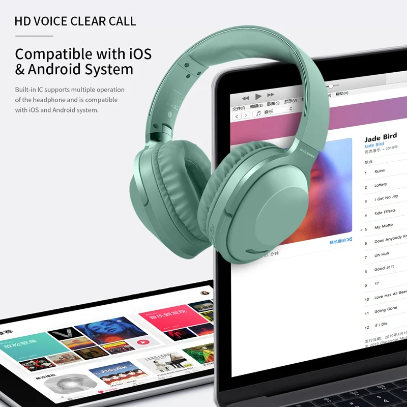 ROCK беспроводные наушники Bluetooth гарнитура складные наушники регулируемые наушники с микрофоном для ПК мобильного телефона Mp3