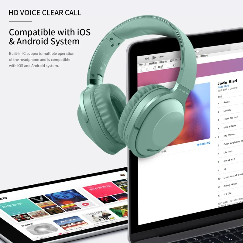 ROCK Wireless Headphones Bluetooth Headset Foldable Headphone Adjustable Earphones With Microphone