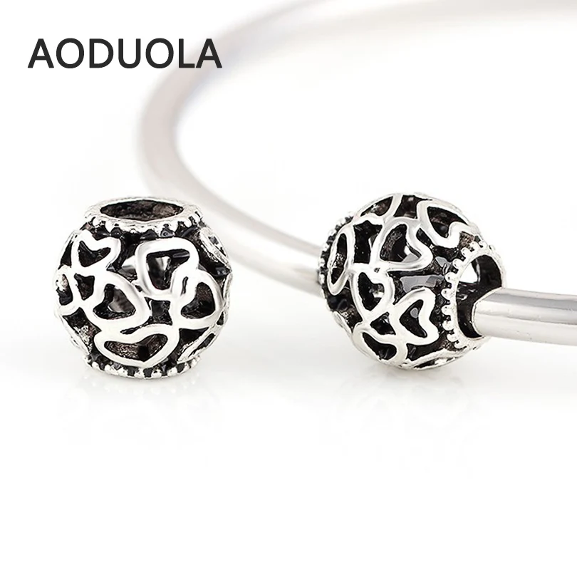 

10 Pcs a Lot Silver Alloy Beads Round Hollow DIY Big Hole Metal Beads Spacer Murano Bead Charm Fit For Pandora Charms Bracelet