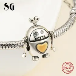 SG 925 серебро маленькая улыбка робот Бусины Fit pandora талисманы Браслеты Серебро Цвет diy ювелирные украшения решений для женщин