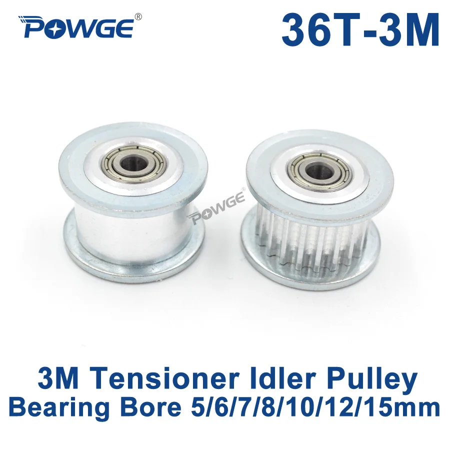 

POWGE 36 Teeth 3M Idler Pulley Tensioner Wheel Bore 5/6/7/8/10/12/15mm with Bearing Guide 3M synchronous Gear HTD3M 36teeth 36T