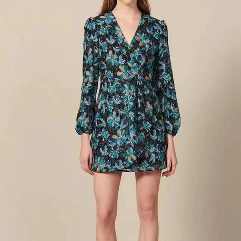 

V Neck Short Dress Women Runway 2019 Top Quality Embroidered Party Dresses