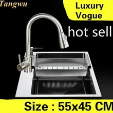 Домашняя Роскошная кухонная ручная раковина одинарная мойка, высокая емкость, для мытья овощей, стандарт 304, нержавеющая сталь 55x45 см