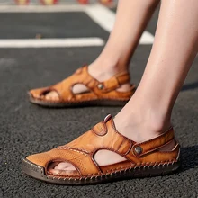 Мужские повседневные сандалии летние британские Модные мужские массажные тапки на плоской подошве мужские пляжные туфли из натуральной кожи DD155