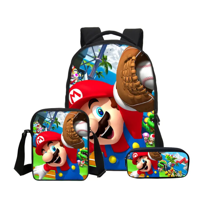 

Brand 3Pc/Set School Bag For Boys Girls Fashion Cartoon Super Mario Printing School Bag Kids Bookbag Casual Shoulder Bag