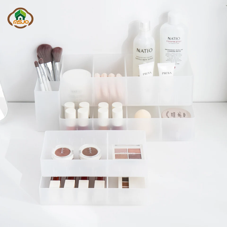 

Msjo Makeup Storage Box Set Plastic Cosmetic Drawer Office Organizer Nail Jewelry Desktop Container Kitchen Storage Box