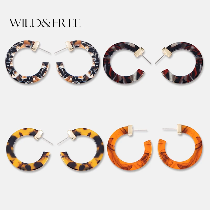 

Wild&Free Trendy Multi-Color Small Round Hoop Earrings Women Circle Leopard Acrylic Acetate Tortoise Shell Hoops Alloy Earrings