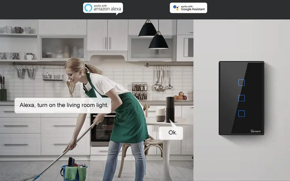 Интеллектуальный выключатель света SONOFF T3 Smart Wi-Fi настенный светильник нам переключатель черный 120 Тип на границах 1/2/3 433 RF/приложение/сенсорный экран Управление работает с Google Home