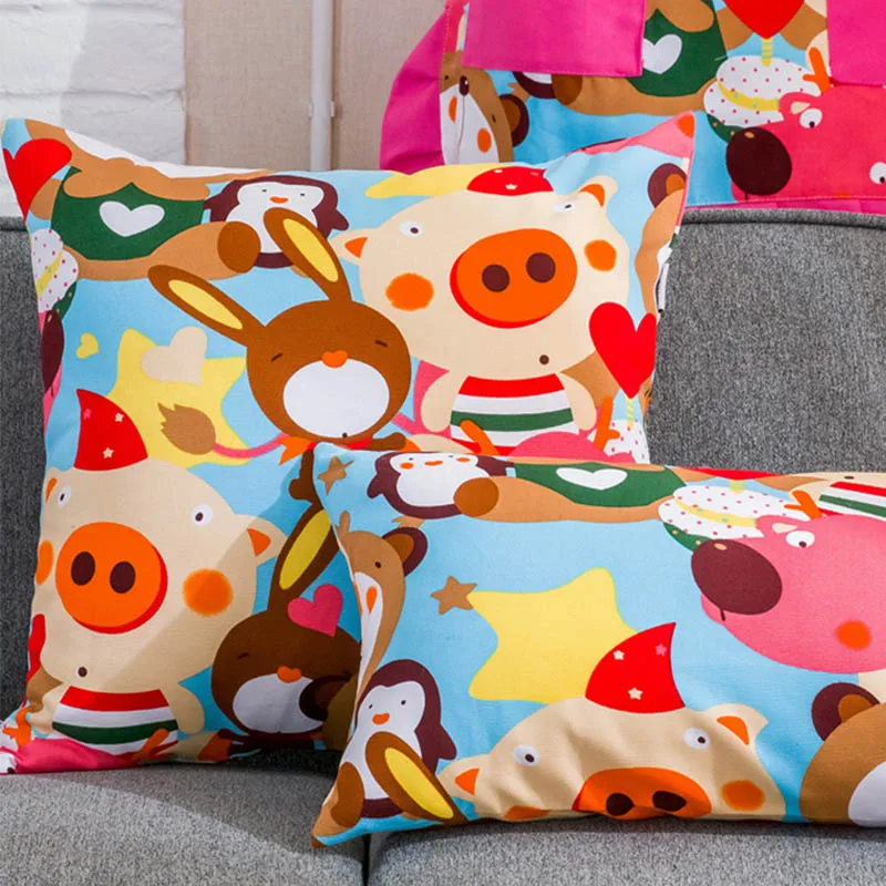 Cartoon Kawaii Piggy Rabbit Dog Animal Square Throw Pillow Almofadas