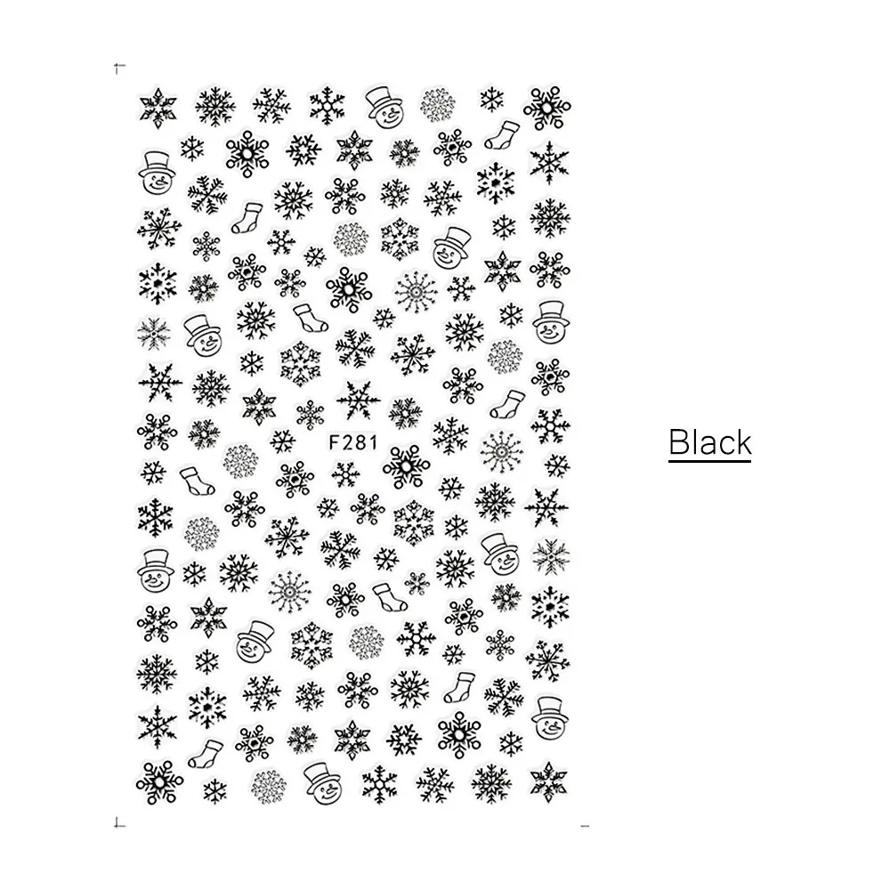 1 шт 3D стикер для ногтей рисунок на рождественскую тематику смешанный олень/снежинка изображения Советы украшения для ногтей своими руками наклейка LAF281-284 - Цвет: F281 Black