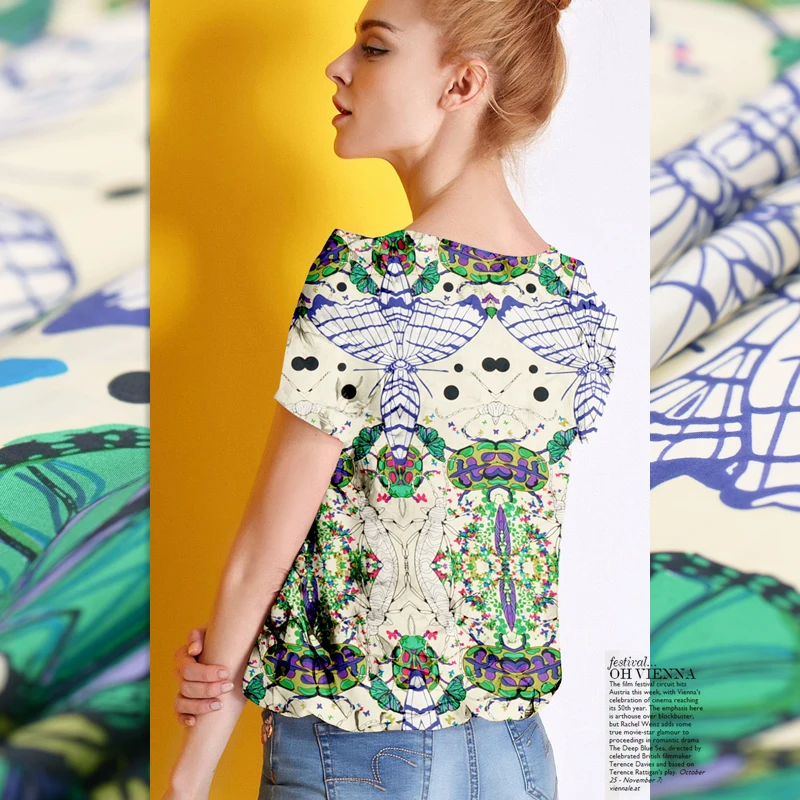 Маленький пруд Стрекоза Мода шелк Электрический спиннинг красивая супер чистая ткань шарф юбка DIY шелк