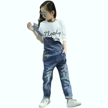 Спортивный костюм для девочек комбинезон для детей брюки общая джинсовый комбинезон для детей джинсы для малышей Комбинезоны осень лето рваные Y31
