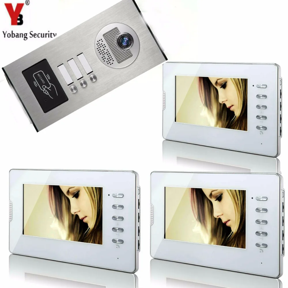 Yobang Security 3 Units Apartment/Flat Color Video Door Phone Doorbell Home Intercom System Porteiro Eletronico Rfid Door Camera Yobang Security 3 Units Apartment/Flat Color Video Door Phone Doorbell Home Intercom System Porteiro Eletronico Rfid Door Camera
