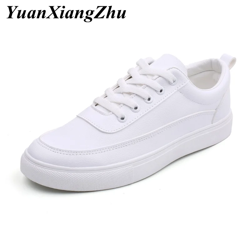 

2019 Fashion White Men Casual Shoes Man Pu Leather Shoes Quality Comfortable Breathable Sneakers Men Flats Plus Size 45 46