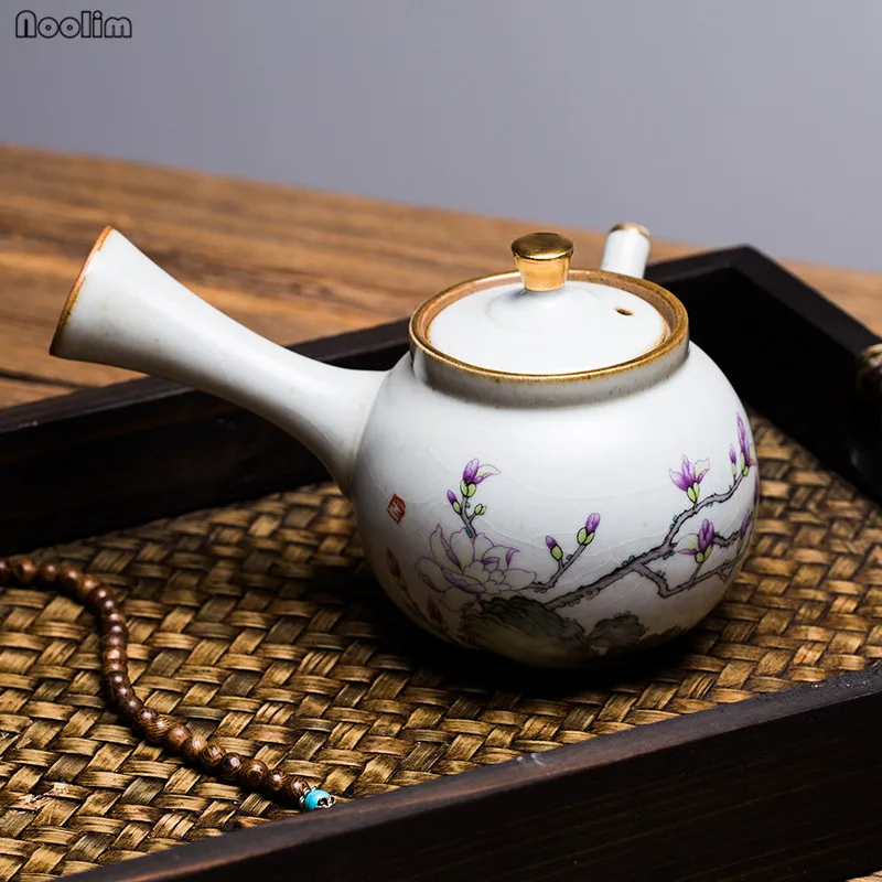 

NOOLIM Jingdezhen Antique Kiln Teapot Retro Chinese Kung Fu Porcelain Teapot with Infuser Handmade Pu'er Tea Pot Teaware