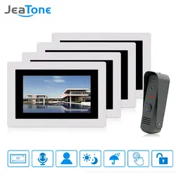 JeaTone 7 дюймов Сенсорный экран проводной видео дверь домофон комплект 1-Камера 4-монитор Ночное Видение безопасности Камера